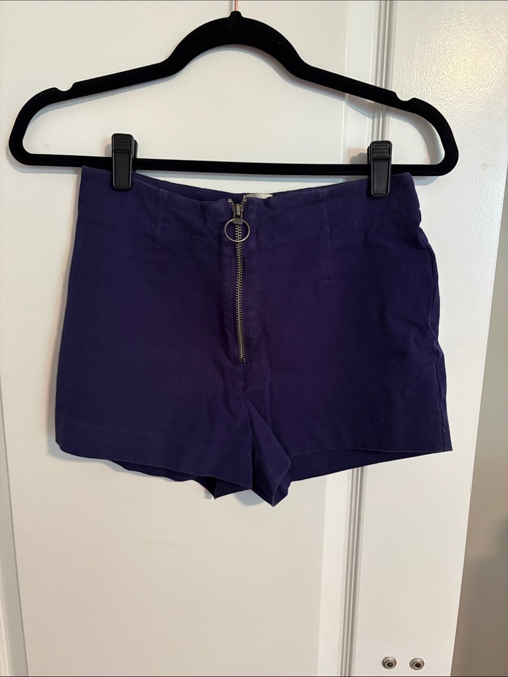 Maeve Deep Purple High-Waist Front-Zip Shorts